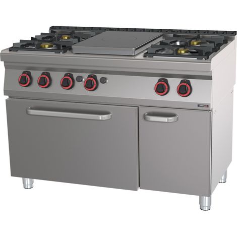 Fourneau mixte professionnel - 4 feux gaz - Plaque coup de feu - Four gaz GN 1/1 - 120cm - Casselin