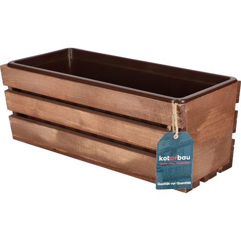 KOTARBAU® Jardiniere Extérieur - Bac à Fleurs - avec Insert Plastique - Jardiniere Rectangulaire - 40x18x15 cm - pour Terrasse - Jardin - Décoration Extérieure - Marron (1/4)