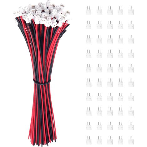 50 Pairs JST 1.5 ZH 2 Pin Connector, Micro JST ZH 1.5 2-Pin Male Plug Connector with 150mm 26AWG Cable and Female (Black Red)