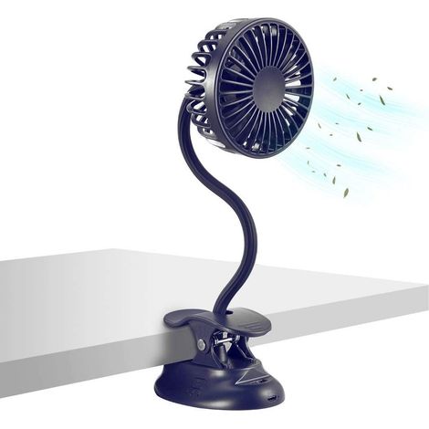 Ulisem - Ventilatore a clip - Ricaricabile tramite USB e a batteria - Tubo flessibile girevole a 360° - 3 velocità - Motore silenzioso - Funzione power bank (1/5)