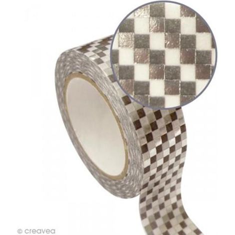 Ruban adhésif de masquage 1,5 cm x 10 m - Damier - argent (1/3)
