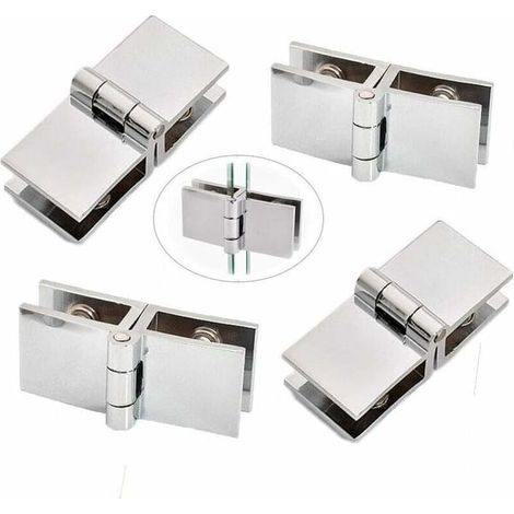 Charnières à clip pour porte en verre, lot de 4, ouverture 180°, paumelles pliantes en zinc pour vitre de douche ou salle de bain, épaisseur 5-8 mm (1/4)