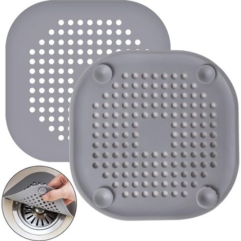 [JAMAIS UTILISÉ]Lot de 2 protecteurs de drain en silicone, filtre d'évier avec ventouse, filtre de couvercle de drain de baignoire, filtre gris, filtre à cheveux anti-obstruction pour évier de cuisine (1/5)