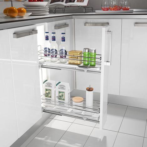 Combiné extractible à 2 niveaux - Décor : Gris / Fil chromé - Matériau : Mélaminé / Acier - Hauteur : 520 mm - Pour caisson de largeur : 150 mm - Profondeur : 450 mm - INOXA INDUSTRIE (1/2)