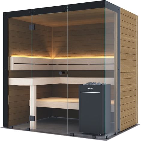 Harvia Block Right Medium Saunakabine Design-Sauna aus Thermo-Erle 198x160x210cm inkl. LED Beleuchtung