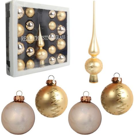 Set di 18 palline di vetro con parte superiore, colore oro II (1/5)