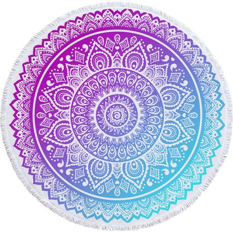 1 Serviette de plage ronde, microfibre, impression numérique mandala, séchage rapide, pour plage, voyage, yoga (1/5)