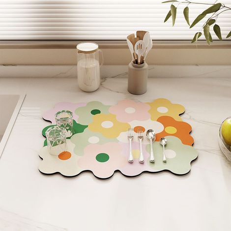 Tapis égouttoir à vaisselle pour comptoir de cuisine, rafraîchissant, mignon et élégant, résistant à la chaleur et absorbant, jaune et vert, 30 x 40 cm (1/5)