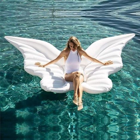 Aufblasbare Schmetterlings-Schwimminsel – Große PVC-Schwimminsel – Aufblasbares Wasserbett für Pool und Wasser – Weiß – 250 x 180 cm