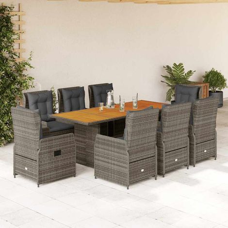 Ensemble à manger de jardin 9 pcs-Salon de jardin coussins gris résine tressée 172659 (1/5)