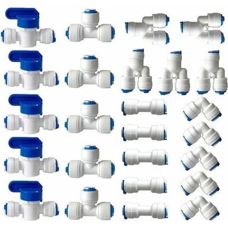 Raccord pour filtre à eau par osmose inverse, raccord droit 1/4" (6 mm) pour tuyau de filtre à eau et tubes de raccordement de réfrigérateur (vanne combinée de type Y+T+I+L + vanne d\'arrêt) (1/4)