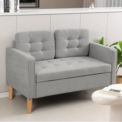 Divano a 2 posti con contenitore, velluto, grigio chiaro 117 x 62 x 78 cm OKMYHOME (1/5)