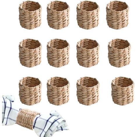 12 Serviettenringe aus Rattan, rustikale geflochtene Ringe, Landhaus Tischdekoration, natürlich (1/3)