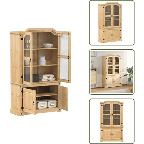 The Living Store Vitrine en verre Corona 103,5x42x180 cm bois de pin massif - Buffet Rustique - Meuble De Rangement - Vitrine En Bois - Étagère Ouverte - Décoration Intérieure