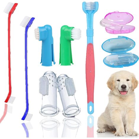 Lot de 9 brosses à dents pour animaux de compagnie, brosse à dents de doigt pour chien, brosse à dents à 360 degrés pour nettoyer les dents des animaux domestiques, enlever la mauvaise haleine (1/5)