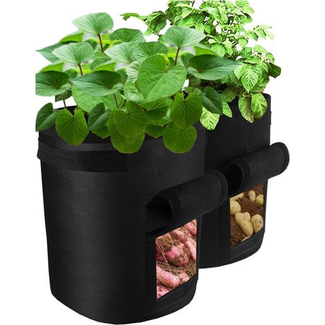2 sacs de culture Buc noirs pour pommes de terre, fleurs et légumes, sacs de culture respirants pour balcon et jardin. (1/5)