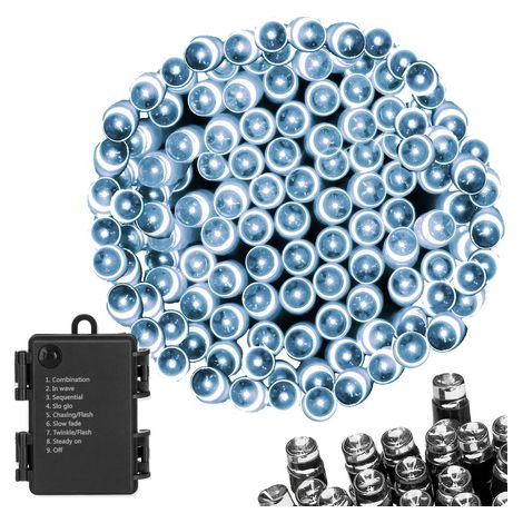 SPRINGOS Lichterkette mit Timer Weihnachtsbaumbeleuchtung 10,5 m batteriebetrieben Outdoor Indoor 100 LED 8 Modi Kaltweiß s Bildschirms.