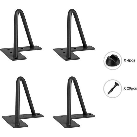 Pieds de Meuble Noir 4pcs Pieds Epingle Chaise Table DIY avec 20 Vis + 4 Protège Pieds - 10cm (1/3)