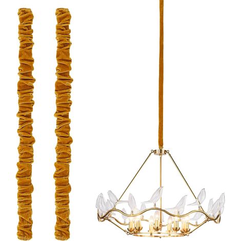 2 PCS Cache Cordon en Tissu pour Lustre 47.24" Cache Chaîne de Lustre Doré en Velours Cache Câble pour Luminaires Électriques