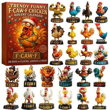 Calendrier de l'Avent rigolo avec des poulets, décoration polyvalente pour sapin et maison. Décoration pour le salon. (1/4)