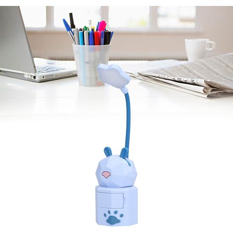 LED-Schreibtischlampe mit Cartoon-Muster, USB-aufladbar, augenschonendes Nachtlicht, ideal zum Lesen in Studentenwohnheimen, mit Aufbewahrungsschublade, warmweißes Licht, USB-aufladbar, blau. (1/5)