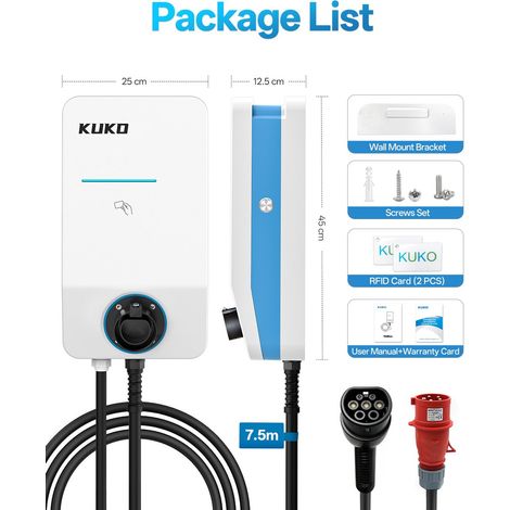 KUKO Ladestation – Tragbares 22-kW-Ladegerät für Elektroautos – 4G & WiFi + App – 7,5 m Kabel – Universell für alle Elektroautos, unterstützt das Standard-OCPP-Protokoll (1/5)