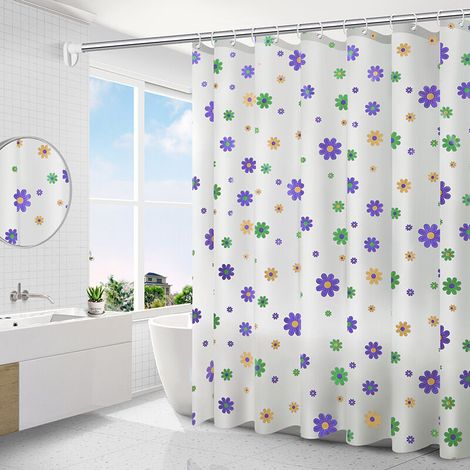 Duschvorhang, schimmelresistent, wasserdicht, 180 x 200 cm, waschbar, antibakteriell, aus Polyestergewebe, inklusive 13 Duschvorhangringen - Crezuo