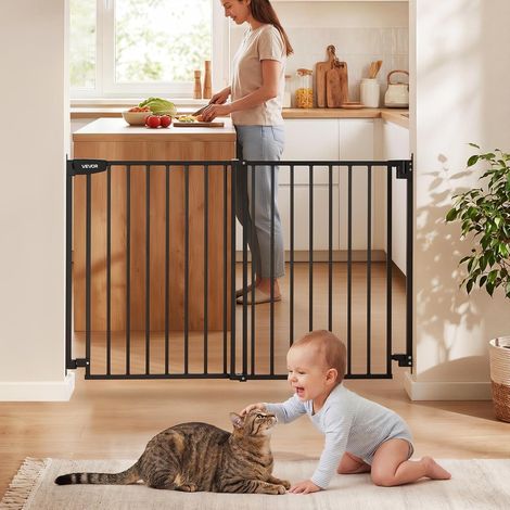 Barrière de Sécurité Bébé, Largeur Réglable 778-1210 mm, Barrière Porte Chien, Hauteur 920 mm, Fixation par Perçage avec Accessoires, sans Barre au Sol, pour Escaliers, Passages et Maison, Noir (1/5)