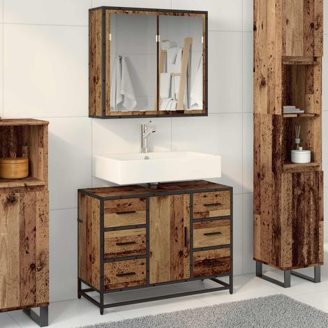 Juego de muebles de baño con cajón 2 pcs Madera envejecida