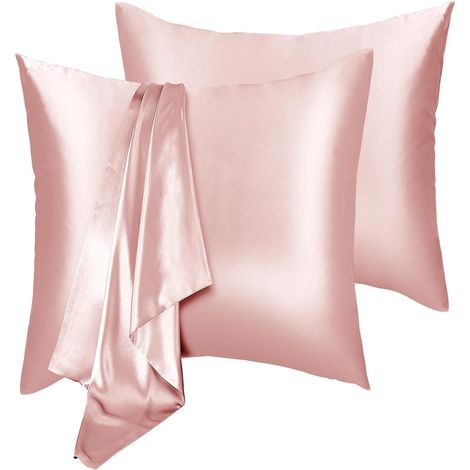 Taie Oreiller Satin 65x65 Lot de 2, aie d'oreiller à la Sensation Soyeuse, Enveloppe de Mode taie d’Oreiller Lavable (Rose) (1/5)