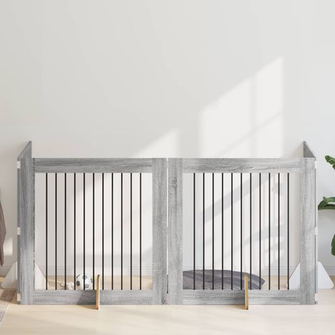 vidaXL Cancello per cani con supporti 4 pcs Grigio Sonoma 100 x