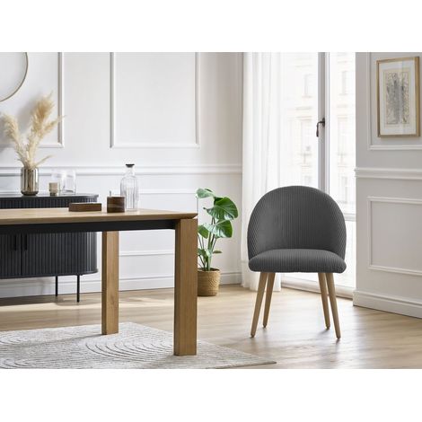 BOBOCHIC - Chaise LALIE tissu velours côtelé et pieds scandinaves bois Gris foncé (1/5)