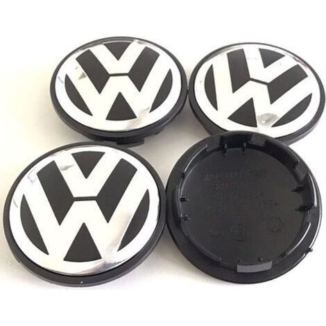 Ensemble de 4 enjoliveurs pour Volkswagen – Cache-moyeux 65mm noir/chrome – Remplacement pour modèles Golf, Polo, Beetle – - 3B7601171