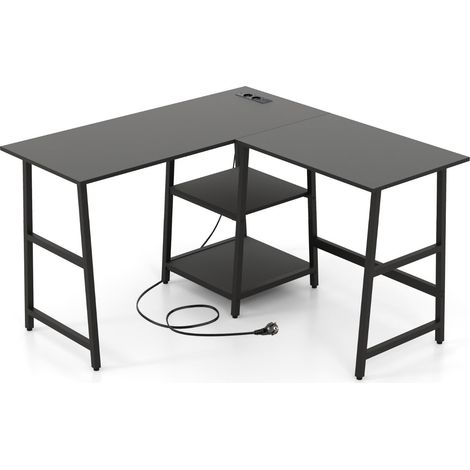 Bureau en forme de l 120 x 70 x 75 cm avec station de charge design moderne en bois d'ingénierie noir