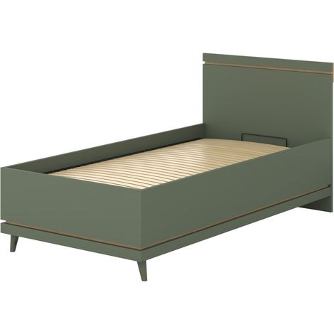 Kinderbett + Lattenrost NOKI – 100x200 cm grün und Holz – Skandinavischer Stil (1/5)
