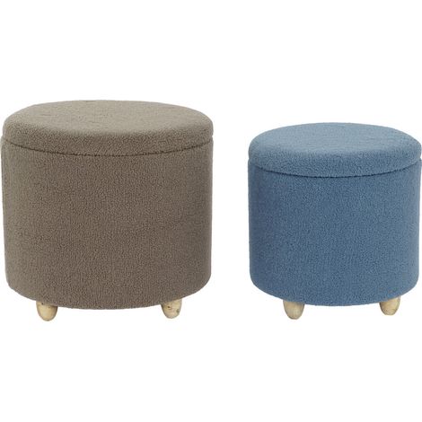 DKD Home Decor Repose-pied Bois Polyester Bleu Gris 50x50x45 (1/4)