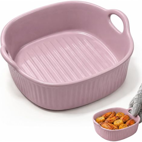 Plat à gratin en céramique pour friteuse à air chaud, moules en céramique avec poignées, plat à lasagnes, plat à gratin rond, en céramique, pour four, four à micro-ondes (violet) (1/5)