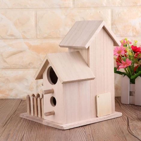 Nichoir maison en bois véritable Volière Mangeoire à oiseaux cage oiseau grand fort Sécurité 20.5x15.5x15.5cm (1/4)