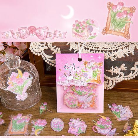 Mu Ran PET Sticker-Set – Serie „Romantik überall“ – Pflanzenmotivierte Dekorationen für Art Journals (40 Blatt) – Blühende Romantik (1/5)