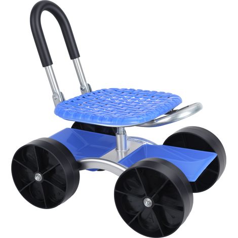 FIANAO – Siège de jardin roulant à roues pleines – 360° pivotant, hauteur réglable, pliable, avec étagère de rangement – 47 × 31 × 45-60 cm, bleu (1/5)