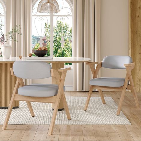 Lot de 2 chaises pliantes en bois massif, confortables et respirantes, style moderne en lin gris (1/5)