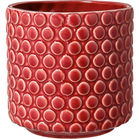 Dot Flower Pot, Decorative Flower Pot, Colour Indoor Decorative Flower Pot, Retro Creative Style S (12.5 cm Diameter), Red, Ceramic