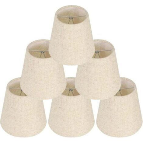 Ensemble de 6 abat-jour pour lampes de table, abat-jour à pince, abat-jour de rechange en lin, petits abat-jour à pince pour tables de chevet, appliques murales en cristal et chandeliers (1/4)