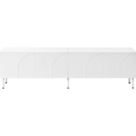 Mobile TV basso a 4 ante con linee curve tridimensionali, bianco, 180 x 35 x 49 cm (1/5)
