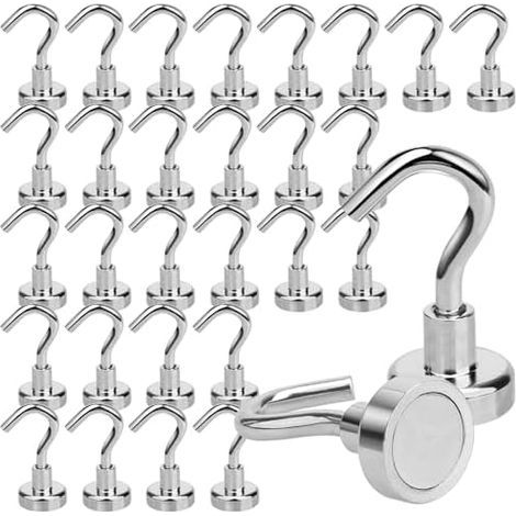 30 Stück Magnethaken, Tragkraft 8 kg/17,6 lbs, leistungsstarker Neodym-Magnethaken, 16 mm, silberfarben - (8 kg/17,6 lbs) (1/5)