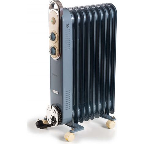 Ariete Linea Vintage 8251 Radiatore a olio Vintage, 9 elementi riscaldanti, 2000W, 3 livelli di potenza, Maniglia e ruote per facile trasporto, Celeste