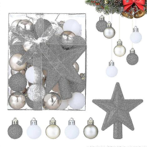 Boules de Noël, Boules de Noël pour sapin de Noël, 30 boules blanches, dorées et argentées pour décorations de Noël, sapin de Noël (1/4)