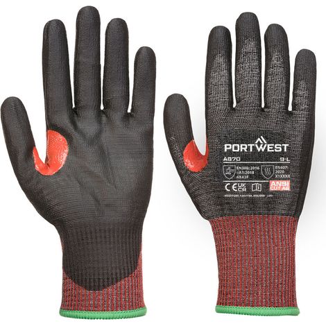 Guanto antitaglio in pelle Ahr13, colore: nero, taglia XL - Portwest