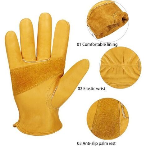 NALOOKAMIC Gants de jardinage en cuir confortables et anti-coups de couteau pour le jardinage et les travaux ménagers pour hommes et femmes (taille L)