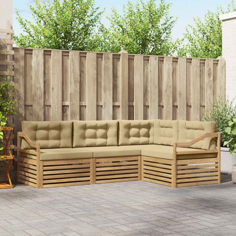 vidaXL Set di divani da esterno 4 pz Bianco e Beige Poliestere (1/5)